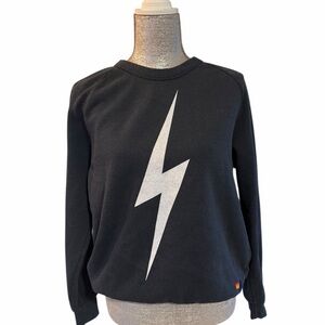 Aviator Nation Black Crew Neck Sweater with White Lightning Bolt
